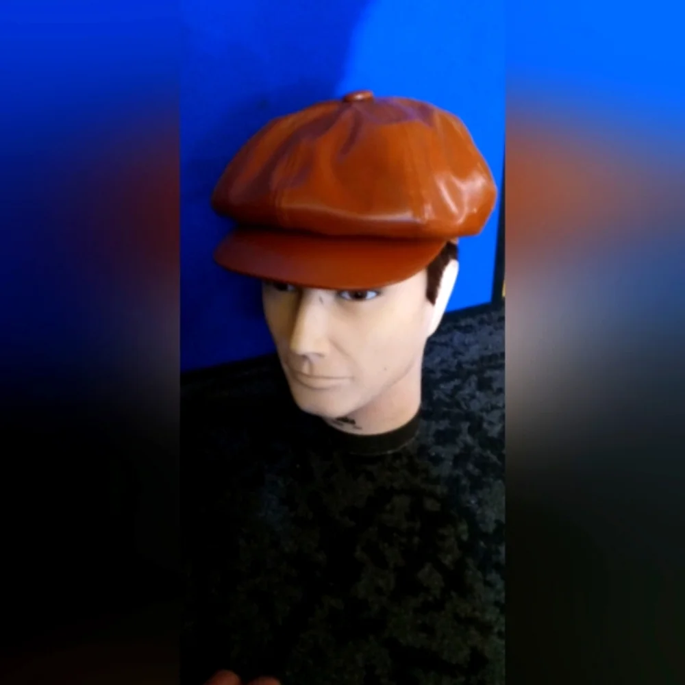 Brown Leather Newsboy Cap - Classic Baker Boy Hat